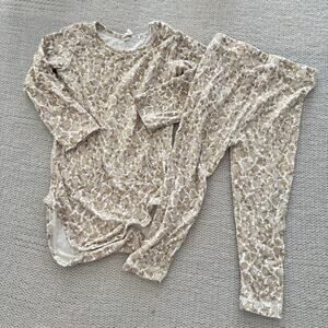 Quincy Mae Tan + Cream Floral Print Cottage Core Bodysuit + Pant Outfit 12-18